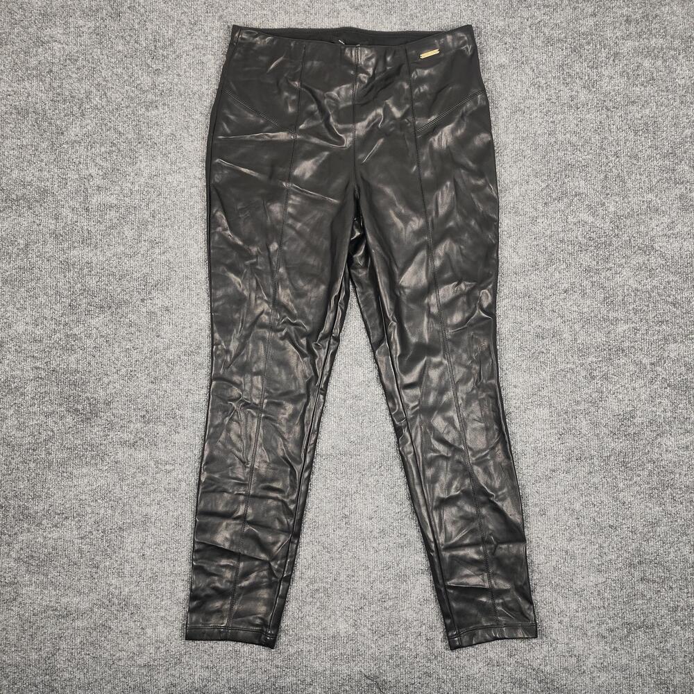 Marc New York Leggings Womens Large Black Faux Leather High Rise Shaping Pull On